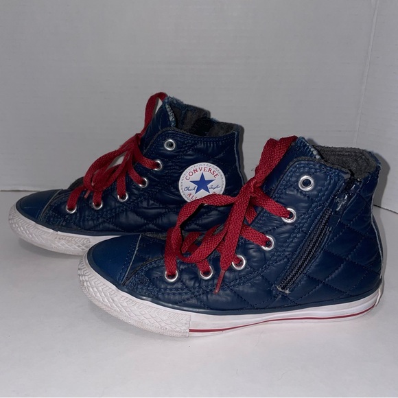 Converse Youth Size 13 Chuck Taylor All Star High Top Navy Blue Quilted Zipper - Picture 3 of 9